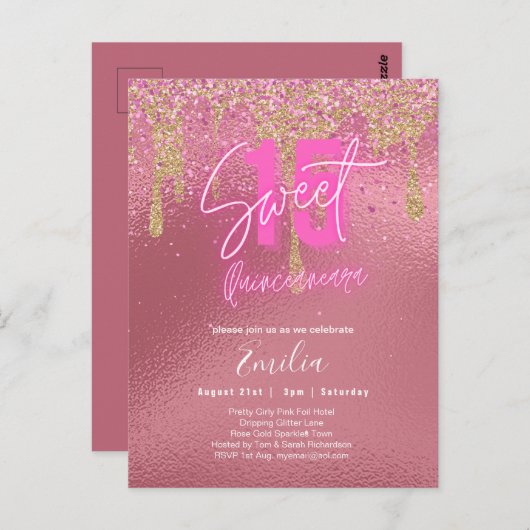 Sparkling Sweet16 Schattig Roze 16e Verjaardag Briefkaart (Voorkant / Achterkant)