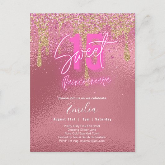 Sparkling Sweet16 Schattig Roze 16e Verjaardag Briefkaart (Voorkant)