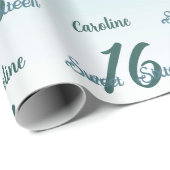 Sparkling Sweet 16 Falling Blauwgroen Blauw Glitte Cadeaupapier (Rol Hoek)