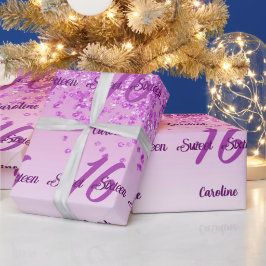 Sparkling Sweet 16 Falling Pink Glitter Cadeaupapier
