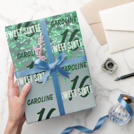 Sparkling Sweet 16 Vallende Groene Glitter Cadeaupapier