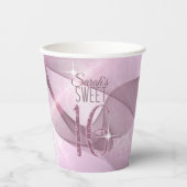 Sparkling Swirls Sweet Sixteen Orchidee Roze ID652 Papieren Bekers (Voorkant)