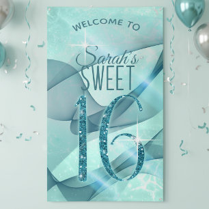 Sparkling Swirls Sweet Sixteen Teal ID652 Spandoek