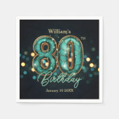 Sparkling Teal and Gold 80th Birthday Servet (Voorkant)