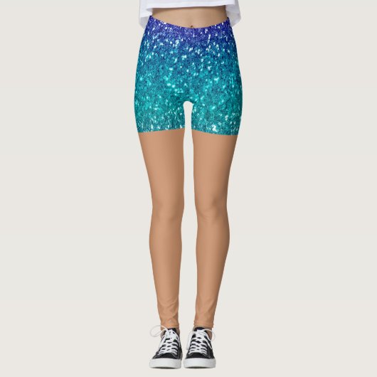Sparkling Teal Blue Glitter Skin Tone Women's Leggings (Voorkant)