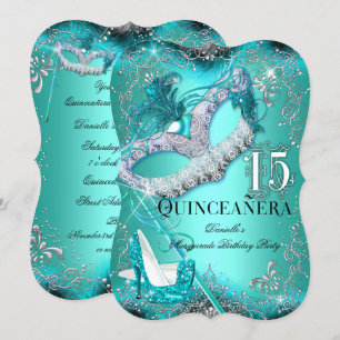 Sparkling Teal Masquerade Quinceanera Verjaardag Kaart