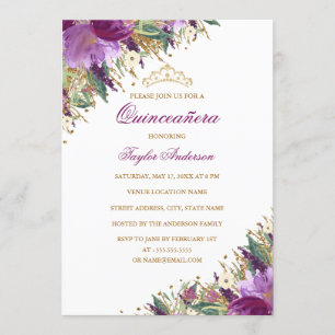 Sparkling Tiara Amethyst Paarse Bloem Quinceanera Kaart