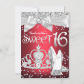 Sparkling Tiara Hakken Sweet 16 Uitnodiging Rood (Voorkant)