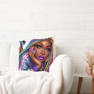Sparkling Urbane Chic Afro-Amerikaanse Vrouw Desig Kussen