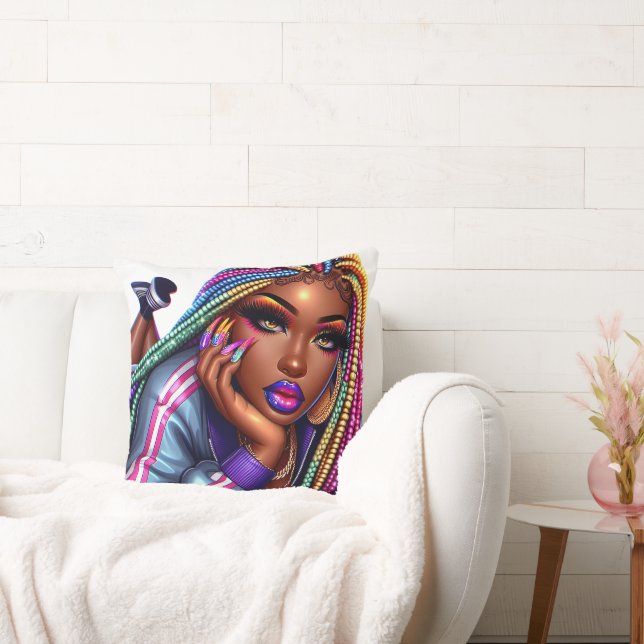 Sparkling Urbane Chic Afro-Amerikaanse Vrouw Desig Kussen (Bank)