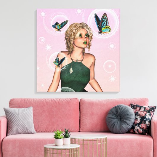 Sparkling Vlinderfee Fantasie Kunst Canvas Afdruk (Insitu (Woonkamer))