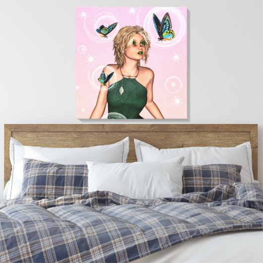 Sparkling Vlinderfee Fantasie Kunst Canvas Afdruk (Insitu (Slaapkamer))