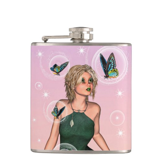 Sparkling Vlinderfee Fantasie Kunst Heupfles (Voorkant)