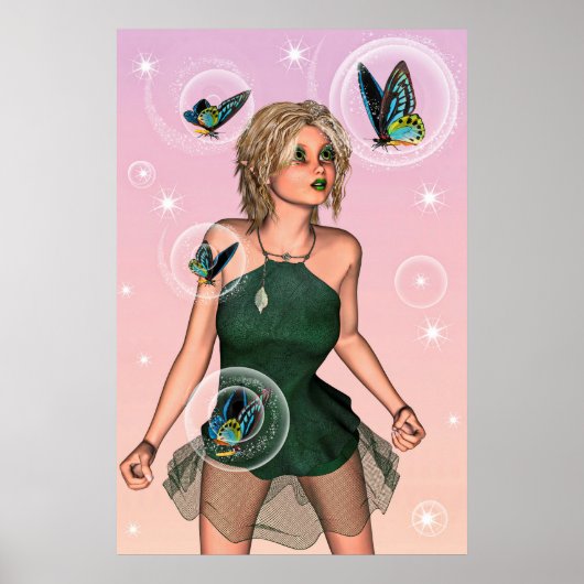 Sparkling Vlinderfee Fantasie Kunst Poster (Voorkant)