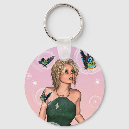 Sparkling Vlinderfee Fantasie Kunst Sleutelhanger (Voorkant)
