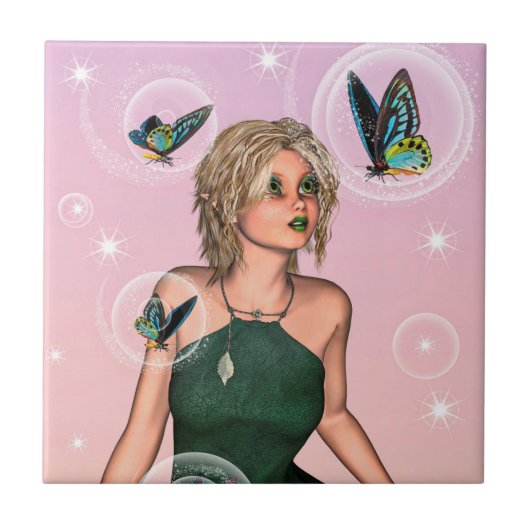 Sparkling Vlinderfee Fantasie Kunst Tegeltje (Voorkant)