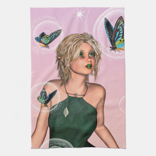 Sparkling Vlinderfee Fantasie Kunst Theedoek (Verticaal)