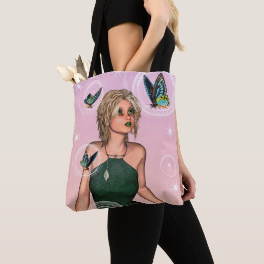 Sparkling Vlinderfee Fantasie Kunst Tote Bag (Dichtbij)