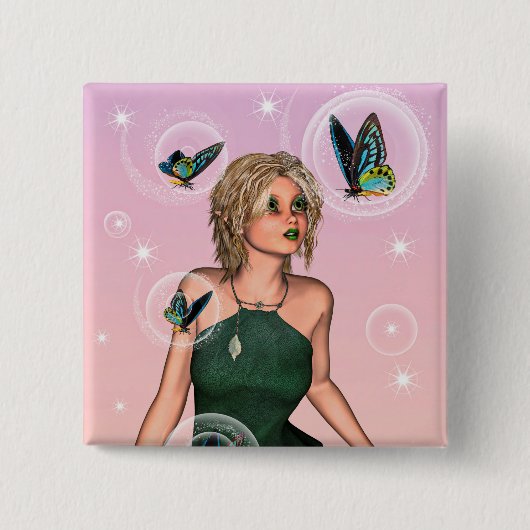 Sparkling Vlinderfee Fantasie Kunst Vierkante Button 5,1 Cm (Voorkant)