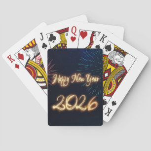 Sparkling vuurwerk Gelukkig Nieuwjaar 2026 Pokerkaarten