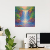 Sparkling Waterval - Pastel Schilderstijl Kunst Poster (Thuiskantoor)