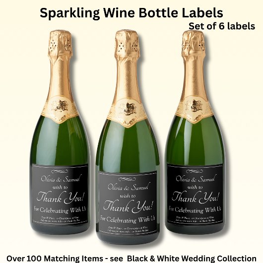 Sparkling Wine Bottle Labels, Black White Infinity Sparkling Wijnetiket