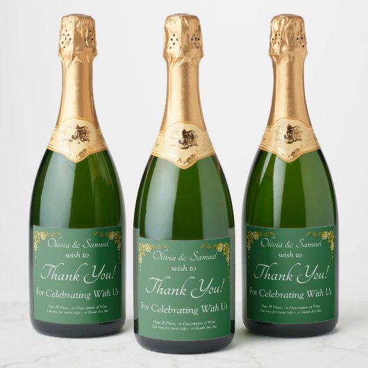 Sparkling Wine Bottle Labels, Emerald Green & Gold Sparkling Wijnetiket (Flessen)