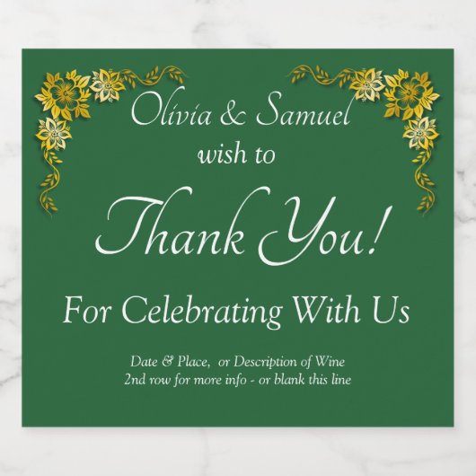 Sparkling Wine Bottle Labels, Emerald Green & Gold Sparkling Wijnetiket (Enkel label)