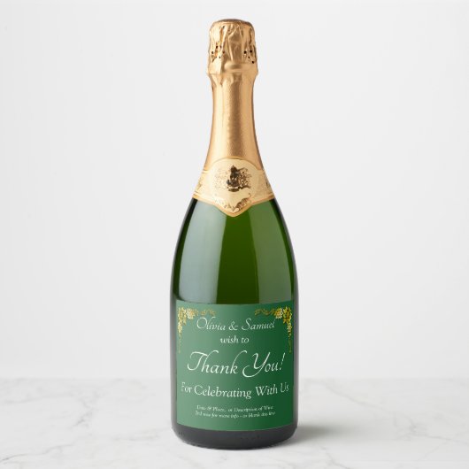 Sparkling Wine Bottle Labels, Emerald Green & Gold Sparkling Wijnetiket (Voorkant)