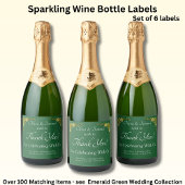 Sparkling Wine Bottle Labels, Emerald Green & Gold Sparkling Wijnetiket