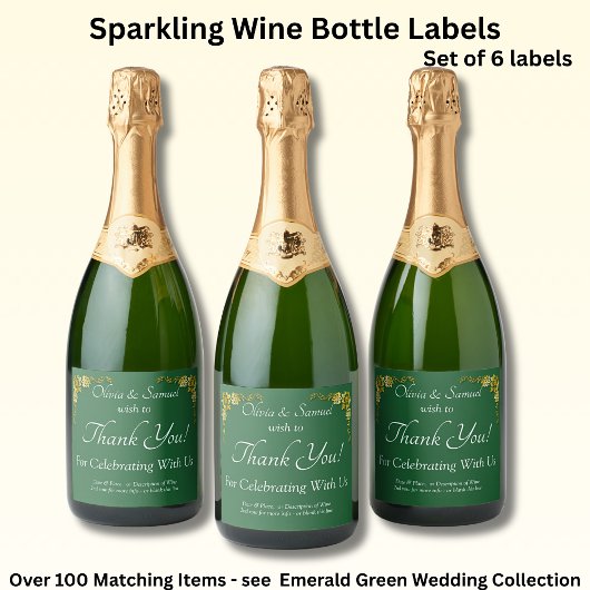 Sparkling Wine Bottle Labels, Emerald Green & Gold Sparkling Wijnetiket