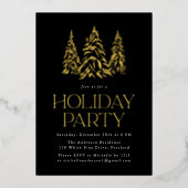 Sparkling Winter Pine Black Vakantie Party Folie Uitnodiging (Voorkant)