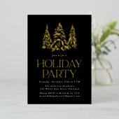 Sparkling Winter Pine Black Vakantie Party Folie Uitnodiging (Staand Voorkant)