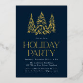 Sparkling Winter Pine Navy Holiday Party Folie Uitnodiging (Voorkant)