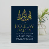 Sparkling Winter Pine Navy Holiday Party Folie Uitnodiging (Staand Voorkant)