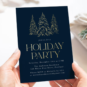 Sparkling Winter Pine Navy Holiday Party Folie Uitnodiging
