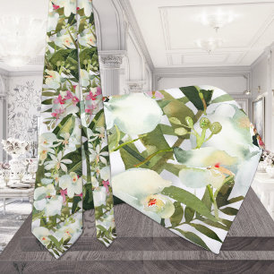 Sparkling Witte Orchidee Huwelijk Tropische Halsba Stropdas