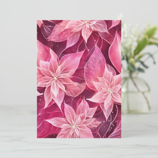 Sparkling Zachte Roze Poinsettia Feestdagenkaart (Staand voorkant)