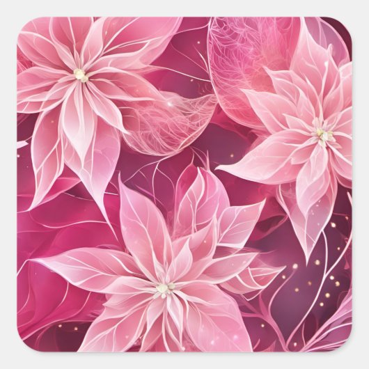 Sparkling Zachte Roze Poinsettia Vierkante Sticker (Voorkant)