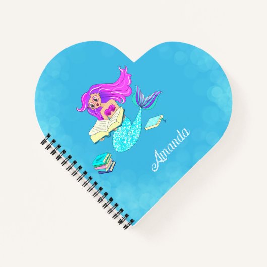 Sparkling Zeemeermin Met Bril Leest Naam Notitieboek (Voorkant)