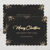 Sparkling Zwart en Goud Sneeuwvlok Sneeuw Feestdagenkaart (Voorkant / Achterkant)
