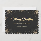 Sparkling Zwart en Goud Sneeuwvlok Sneeuw Feestdagenkaart (Voorkant)