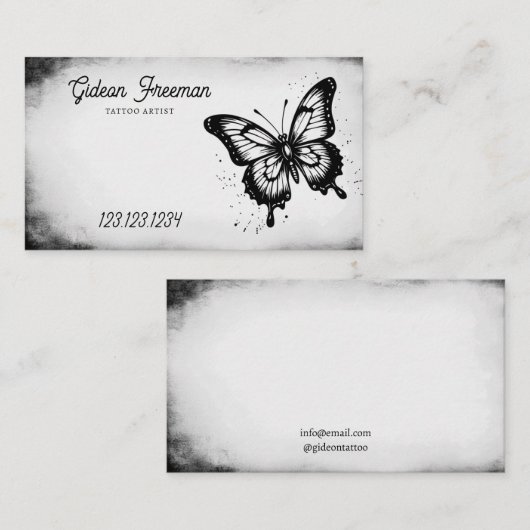 Sparkling Zwart & Wit Vlinder Tattoo Artist Visitekaartje (Voorkant / Achterkant)