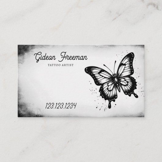 Sparkling Zwart & Wit Vlinder Tattoo Artist Visitekaartje (Voorkant)