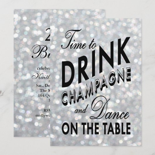 Sparkly 21 Dag nodigt Tijd uit om Champagne te Dri Kaart (Voorkant / Achterkant)