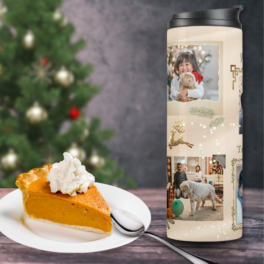 Sparkly 6 Fotocollage Goud & Perzik Kerstmis Thermosbeker