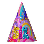 Sparkly 6th Rainbow Sequin Gold Glitter Maximalist Feesthoedjes (Voorkant)