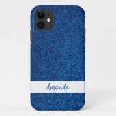 Sparkly aangepaste naam Girly Blue Glitter Case-Mate iPhone Case (Achterkant)