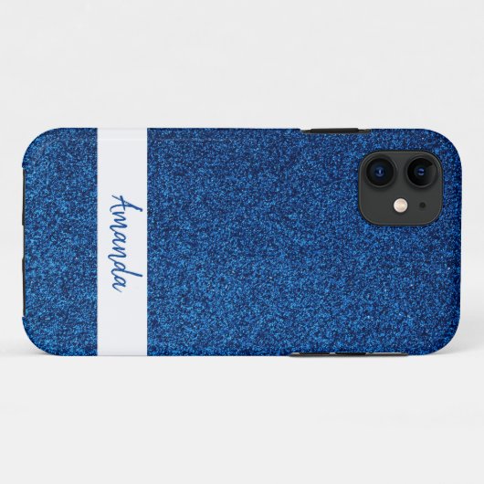 Sparkly aangepaste naam Girly Blue Glitter Case-Mate iPhone Case (Achterkant (horizontaal))