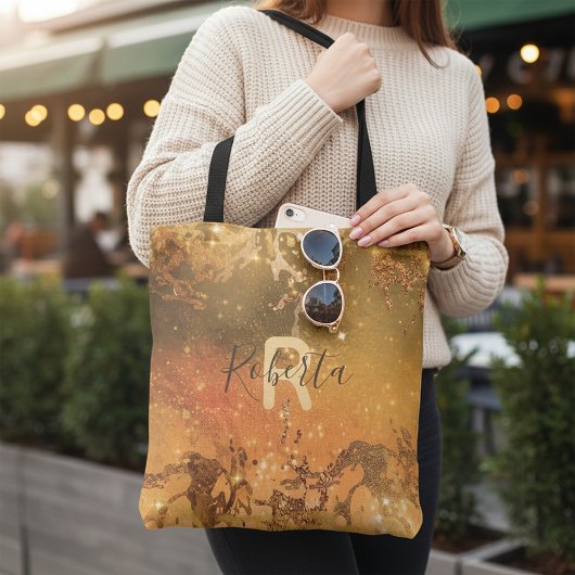 Sparkly Abstract Copper Bronze Modern Glam Tote Bag